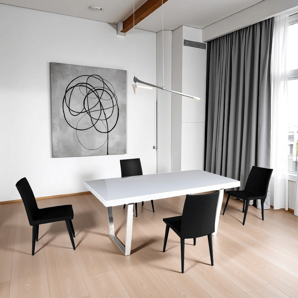 Ien 71 Inch Dining Table Rectangular Top Open Metal Panel White Lacquer By Casagear Home BM317092