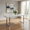 Ien 71 Inch Dining Table, Rectangular Top, Open Metal Panel, White Lacquer By Casagear Home