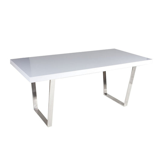 Ien 71 Inch Dining Table, Rectangular Top, Open Metal Panel, White Lacquer By Casagear Home