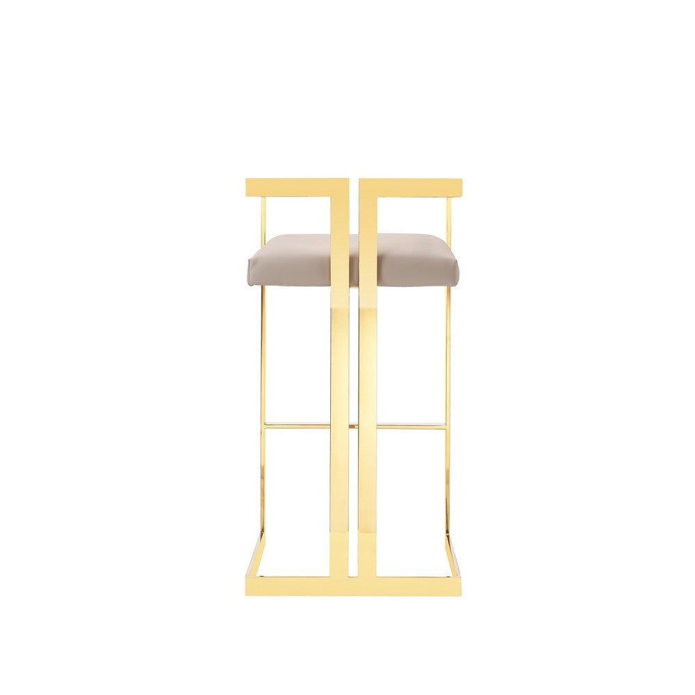 Suki 30 Inch Barstool Chair, Beige Faux Leather Seat, Stainless Steel, Gold By Casagear Home