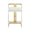 Suki 30 Inch Barstool Chair White Faux Fur Seat Stainless Steel Gold By Casagear Home BM317094