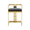 Suki 26 Inch Barstool Chair, Gray Velvet Seat, Stainless Steel, Gold Finish By Casagear Home