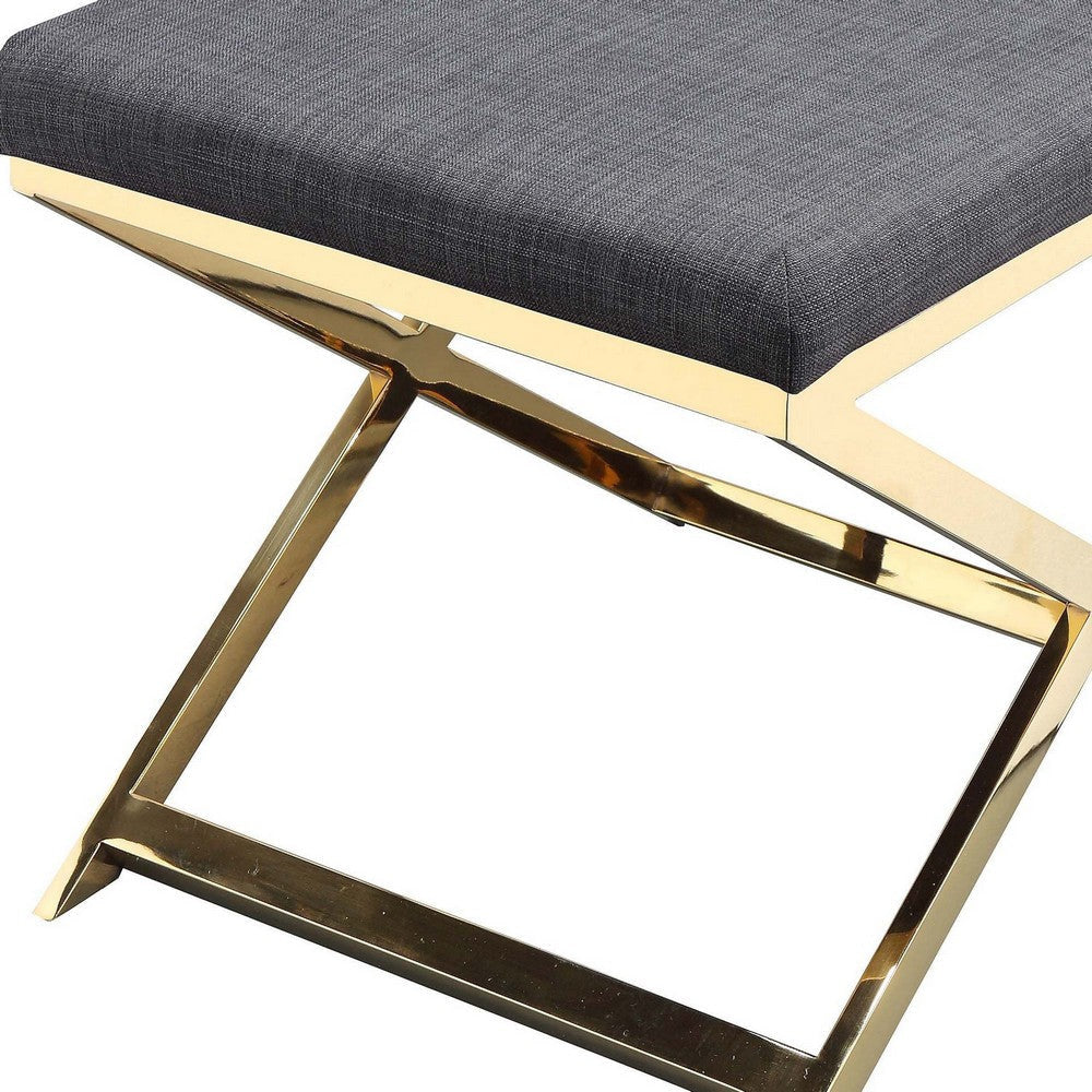 Sovi 20 Inch Ottoman Stool, Charcoal Gray Polyester, Stainless Steel, Gold By Casagear Home