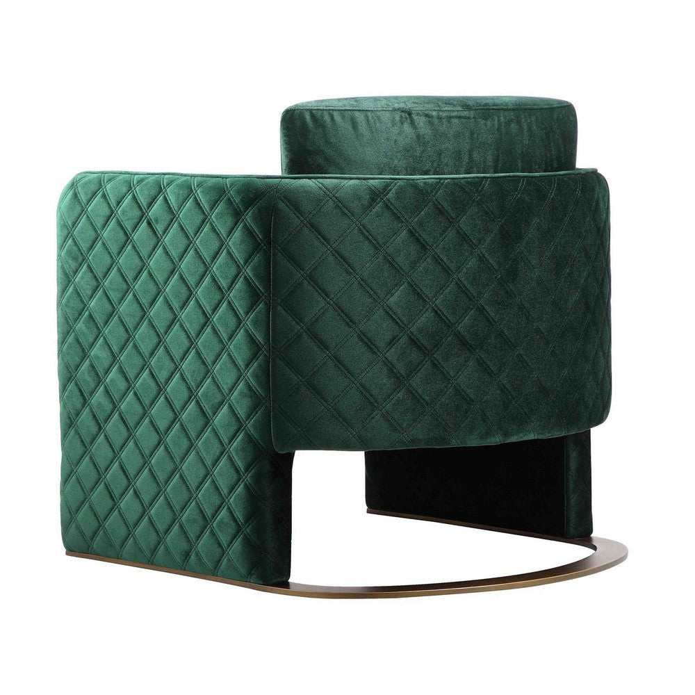 Usso 29 Inch Lounge Chair, Green Velvet, Diamond Quilted Design, Metal By Casagear Home