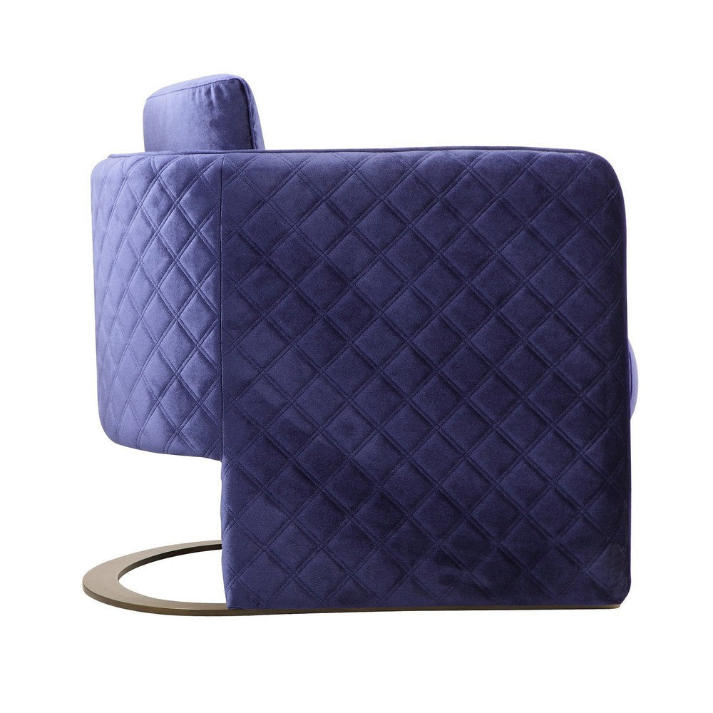 Usso 29 Inch Lounge Chair Navy Blue Velvet Diamond Quilted Design Metal By Casagear Home BM317104