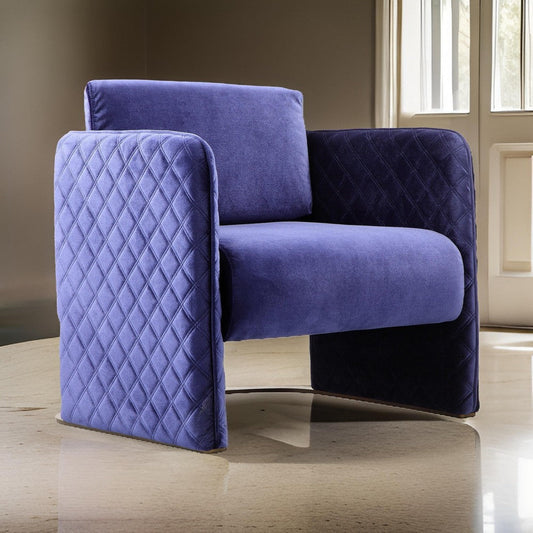 Usso 29 Inch Lounge Chair, Navy Blue Velvet, Diamond Quilted Design, Metal By Casagear Home