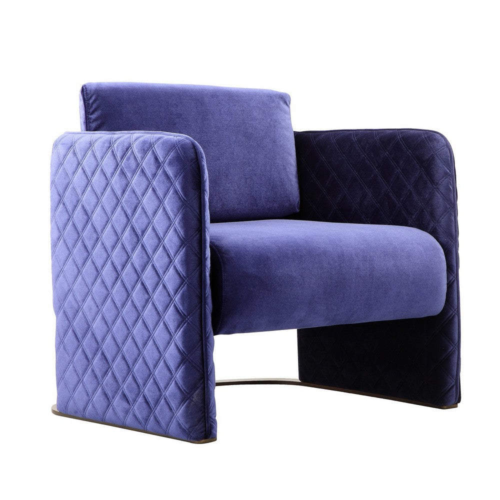 Usso 29 Inch Lounge Chair Navy Blue Velvet Diamond Quilted Design Metal By Casagear Home BM317104