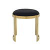 Niyo 19 Inch Ottoman Stool, Round Black Faux Leather, Stainless Steel, Gold By Casagear Home