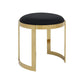 Niyo 19 Inch Ottoman Stool, Round Black Faux Leather, Stainless Steel, Gold By Casagear Home