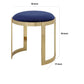 Niyo 19 Inch Ottoman Stool, Round Navy Blue Velvet, Gold Stainless Steel By Casagear Home