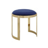 Niyo 19 Inch Ottoman Stool, Round Navy Blue Velvet, Gold Stainless Steel By Casagear Home