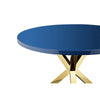 Emi 47 Inch Dining Table Round Navy Blue Lacquer Top X Twisted Gold Legs By Casagear Home BM317114