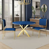 Emi 47 Inch Dining Table, Round Navy Blue Lacquer Top, X Twisted Gold Legs By Casagear Home