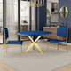 Emi 47 Inch Dining Table, Round Navy Blue Lacquer Top, X Twisted Gold Legs By Casagear Home