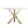 Emi 47 Inch Dining Table, Round White Lacquer Top, X Twisted Gold Legs By Casagear Home