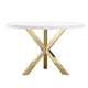 Emi 47 Inch Dining Table, Round White Lacquer Top, X Twisted Gold Legs By Casagear Home