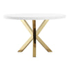 Emi 47 Inch Dining Table, Round White Lacquer Top, X Twisted Gold Legs By Casagear Home