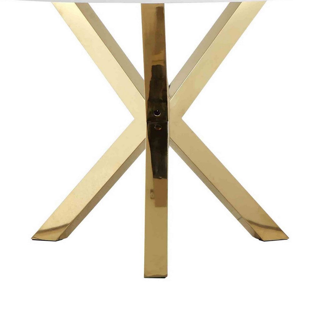 Emi 47 Inch Dining Table, Round White Lacquer Top, X Twisted Gold Legs By Casagear Home