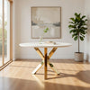 Emi 47 Inch Dining Table, Round White Lacquer Top, X Twisted Gold Legs By Casagear Home