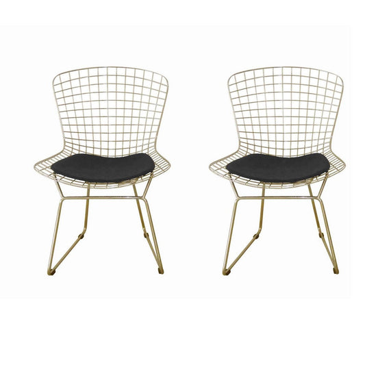Hely 23 Inch Dining Chair Set of 2, 4 Cushions, Metal Cage Frame, Gold By Casagear Home
