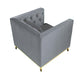 Vien 36 Inch Accent Chair Gray Tufted Velvet Gold Polished Steel Legs By Casagear Home
