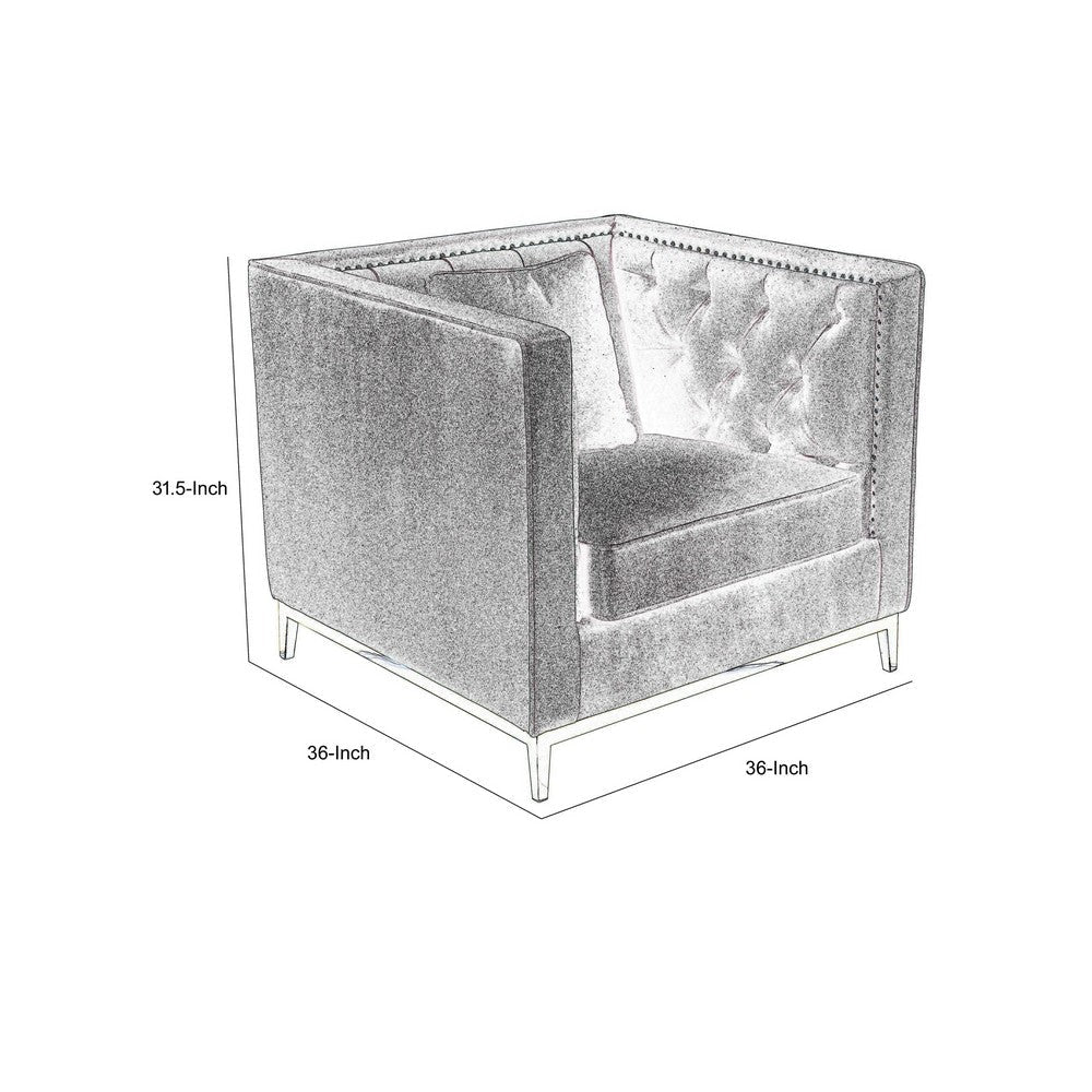 Vien 36 Inch Accent Chair Navy Tufted Velvet Gold Polished Steel Legs By Casagear Home