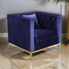 Vien 36 Inch Accent Chair Navy Tufted Velvet Gold Polished Steel Legs By Casagear Home BM317120