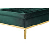 Vien 37 Inch Accent Ottoman, Square, Green Tuft Velvet, Gold Polished Steel By Casagear Home