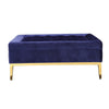 Vien 37 Inch Accent Ottoman, Square, Navy Tufted Velvet Gold Polished Steel By Casagear Home