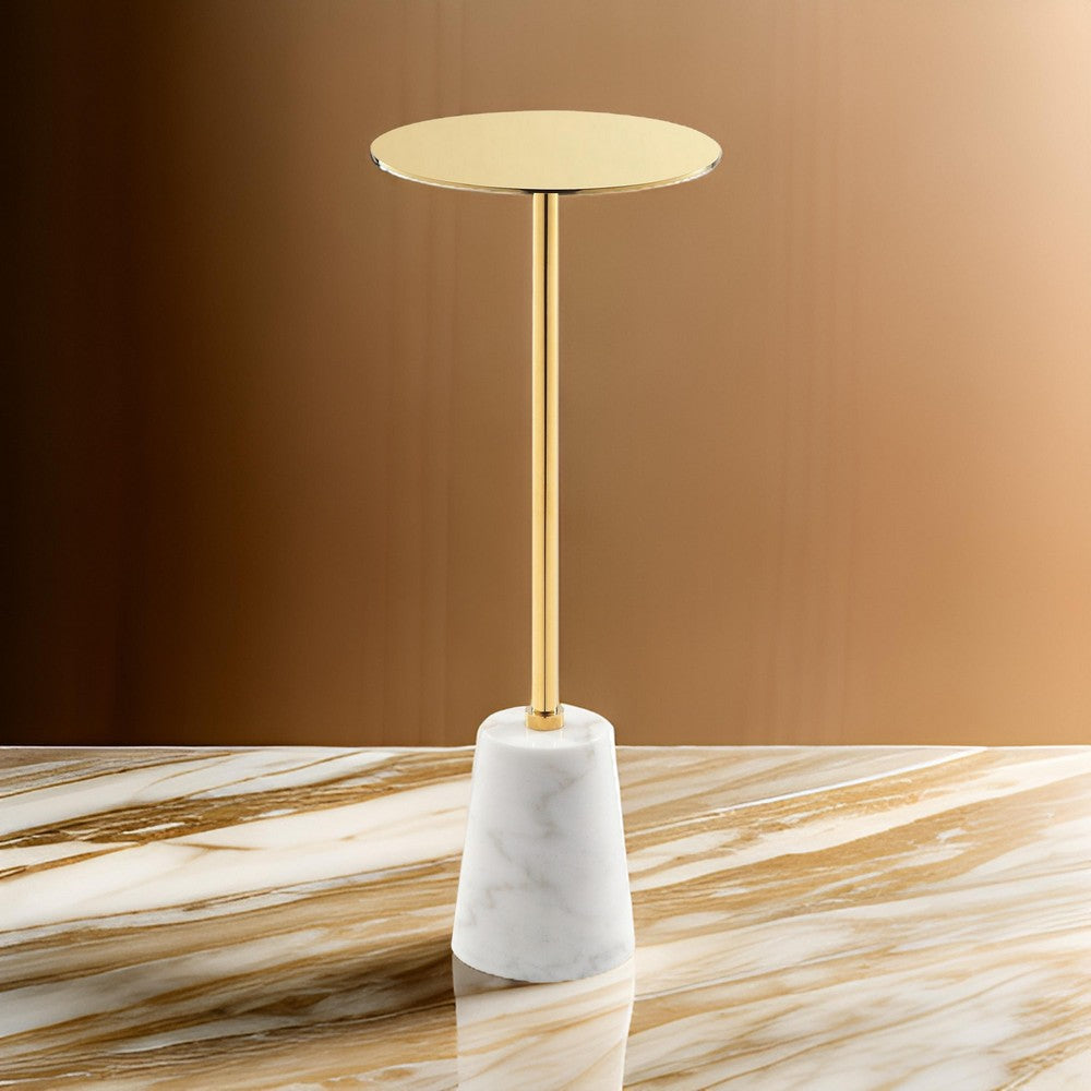 Buy Sen 8 Inch Side End Drink Table, Round, White Genuine Marble, Gold ...