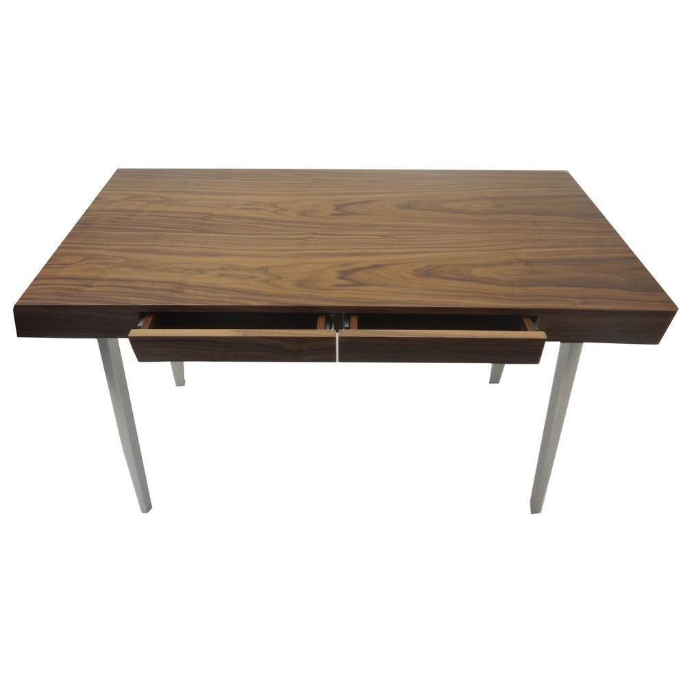 Hle 47 Inch Desk Walnut Brown Wood Top 2 Drawers High Polished Steel By Casagear Home BM317141