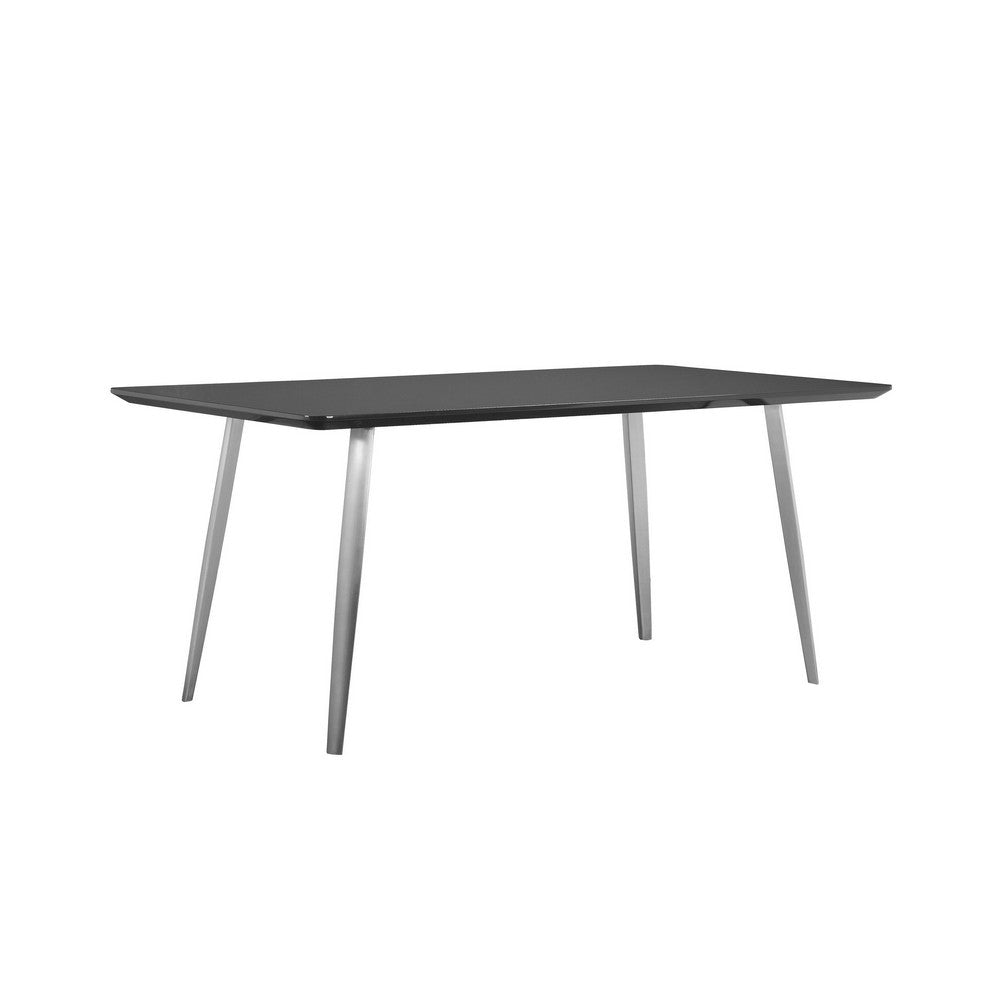 Hle 71 Inch Dining Table, Rectangular Gray Wood Top, Brushed Steel Legs By Casagear Home