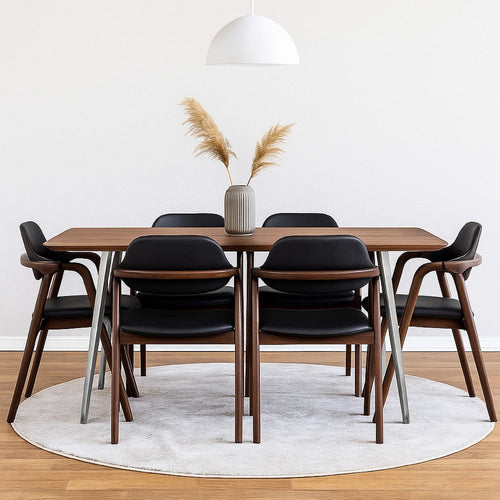 Hle 71 Inch Dining Table, Rectangular Walnut Brown Wood Top, Steel Legs By Casagear Home