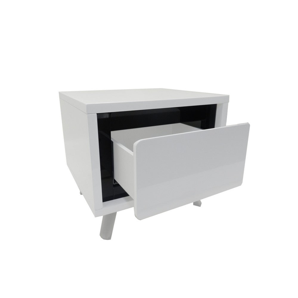 Hle 23 Inch Nightstand, 1 Drawer, Powder Coated Legs, Black and White Wood By Casagear Home