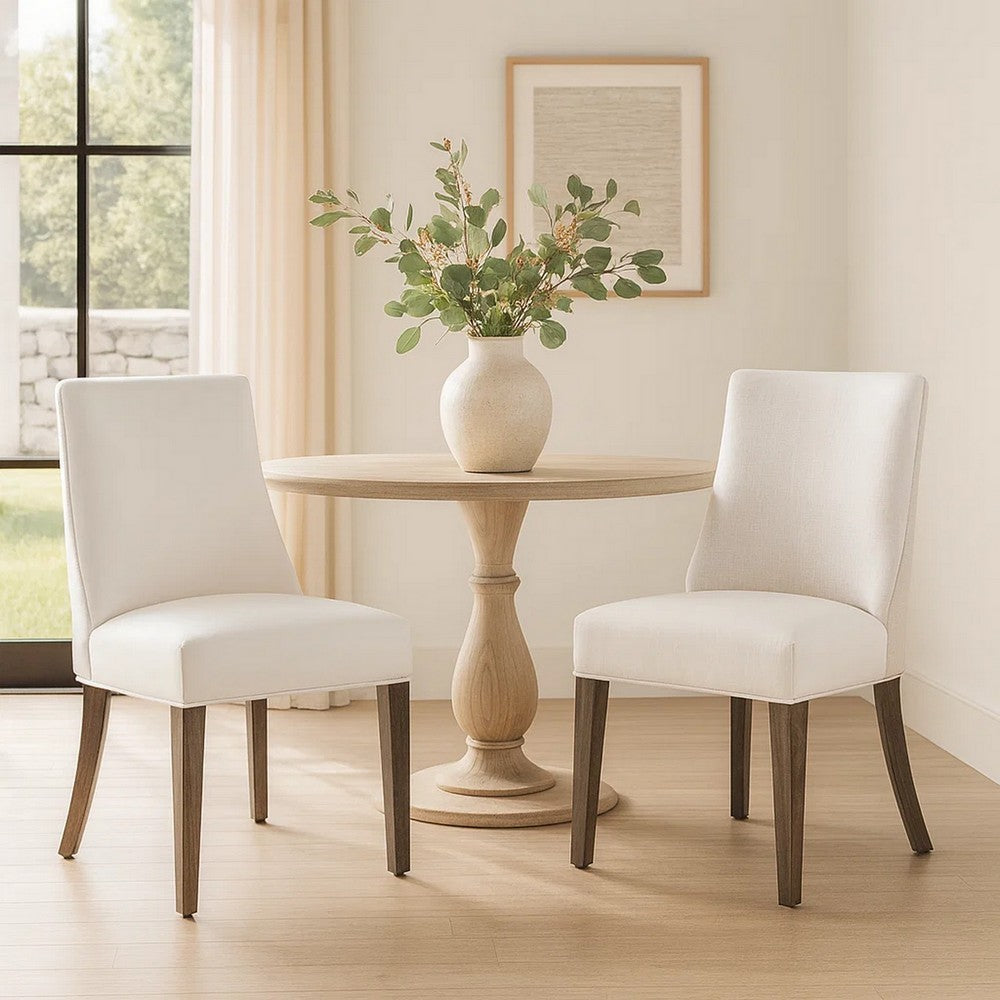 Ray 27 Inch Dining Side Chair Set of 2, White Cushion, Brown Ash Wood By Casagear Home