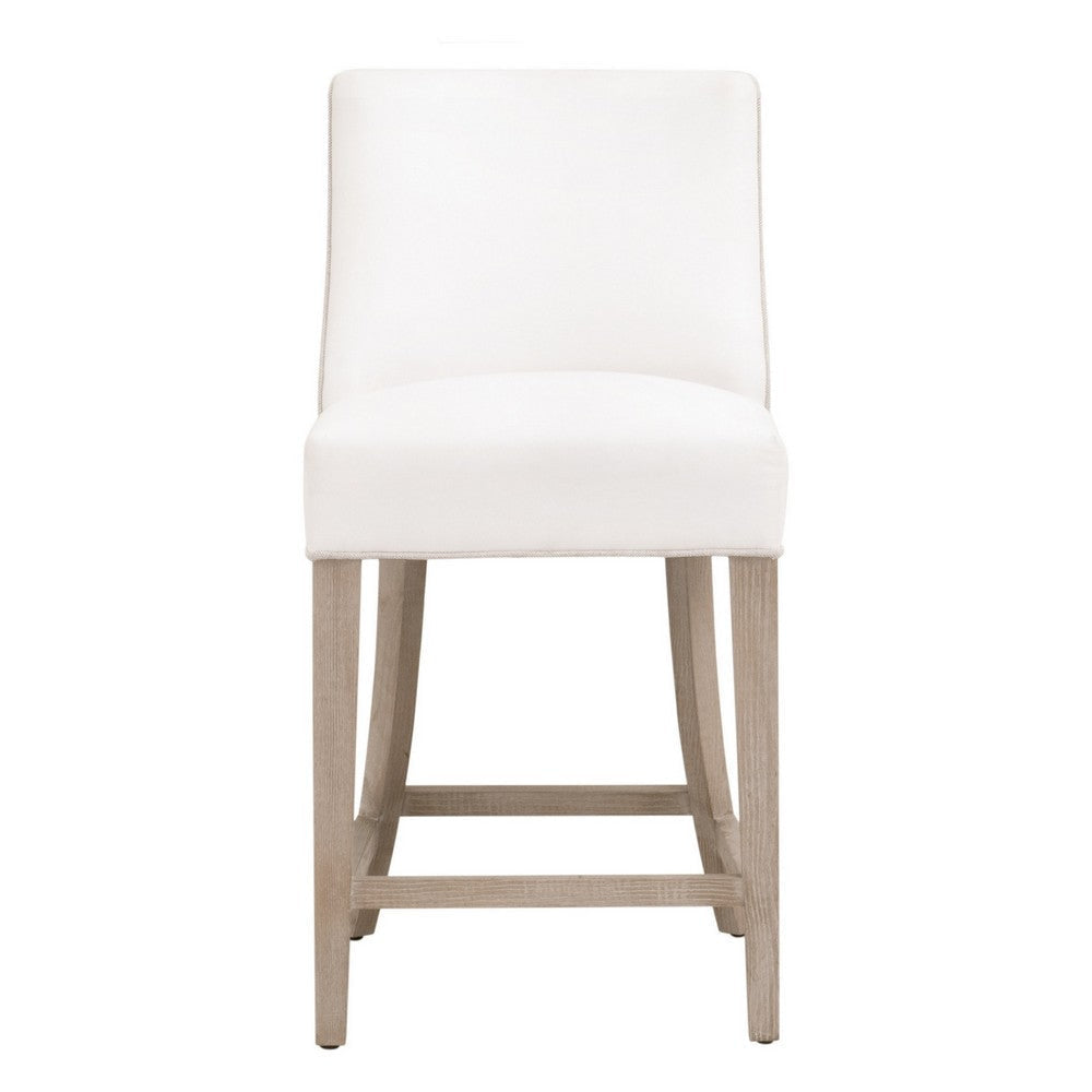 Ray 26 Inch Counter Stool Chair Cushioned White Linen Brown Ash Wood By Casagear Home BM317153