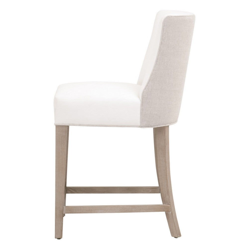 Ray 26 Inch Counter Stool Chair Cushioned White Linen Brown Ash Wood By Casagear Home BM317153