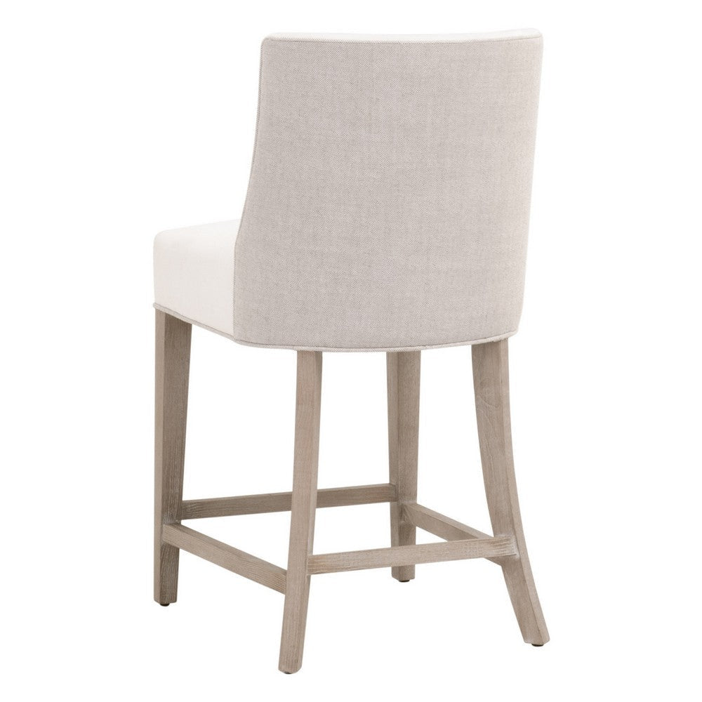 Ray 26 Inch Counter Stool Chair Cushioned White Linen Brown Ash Wood By Casagear Home BM317153