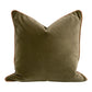 Hida 22 Inch Set of 2 Square Accent Pillows Brown Leather Green Velvet By Casagear Home BM317156