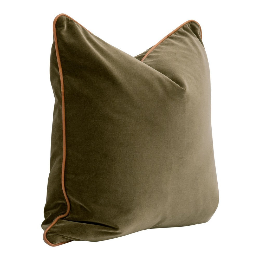 Hida 22 Inch Set of 2 Square Accent Pillows Brown Leather Green Velvet By Casagear Home BM317156