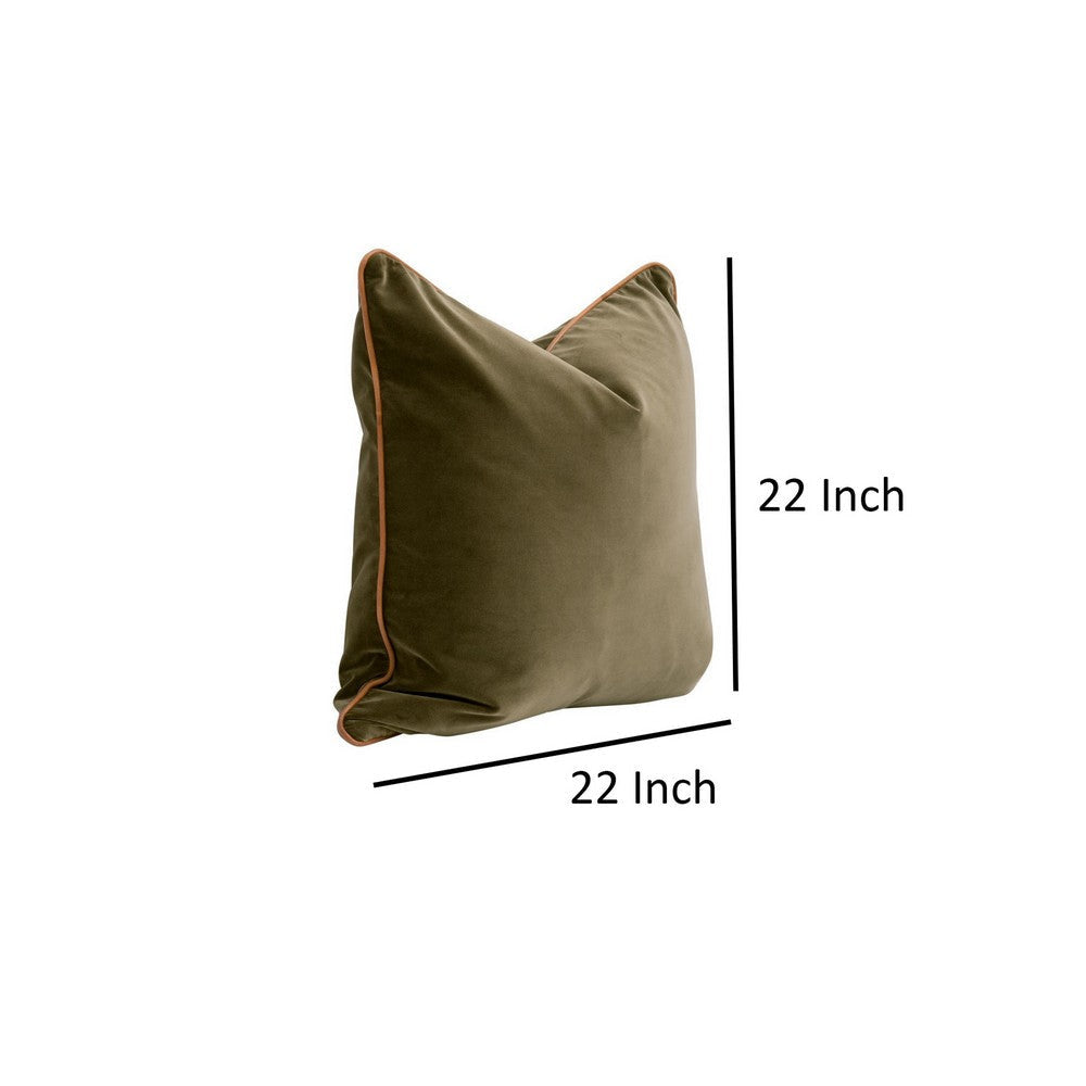 Hida 22 Inch Set of 2 Square Accent Pillows Brown Leather Green Velvet By Casagear Home BM317156