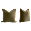 Hida 22 Inch Set of 2 Square Accent Pillows, Brown Leather, Green Velvet By Casagear Home