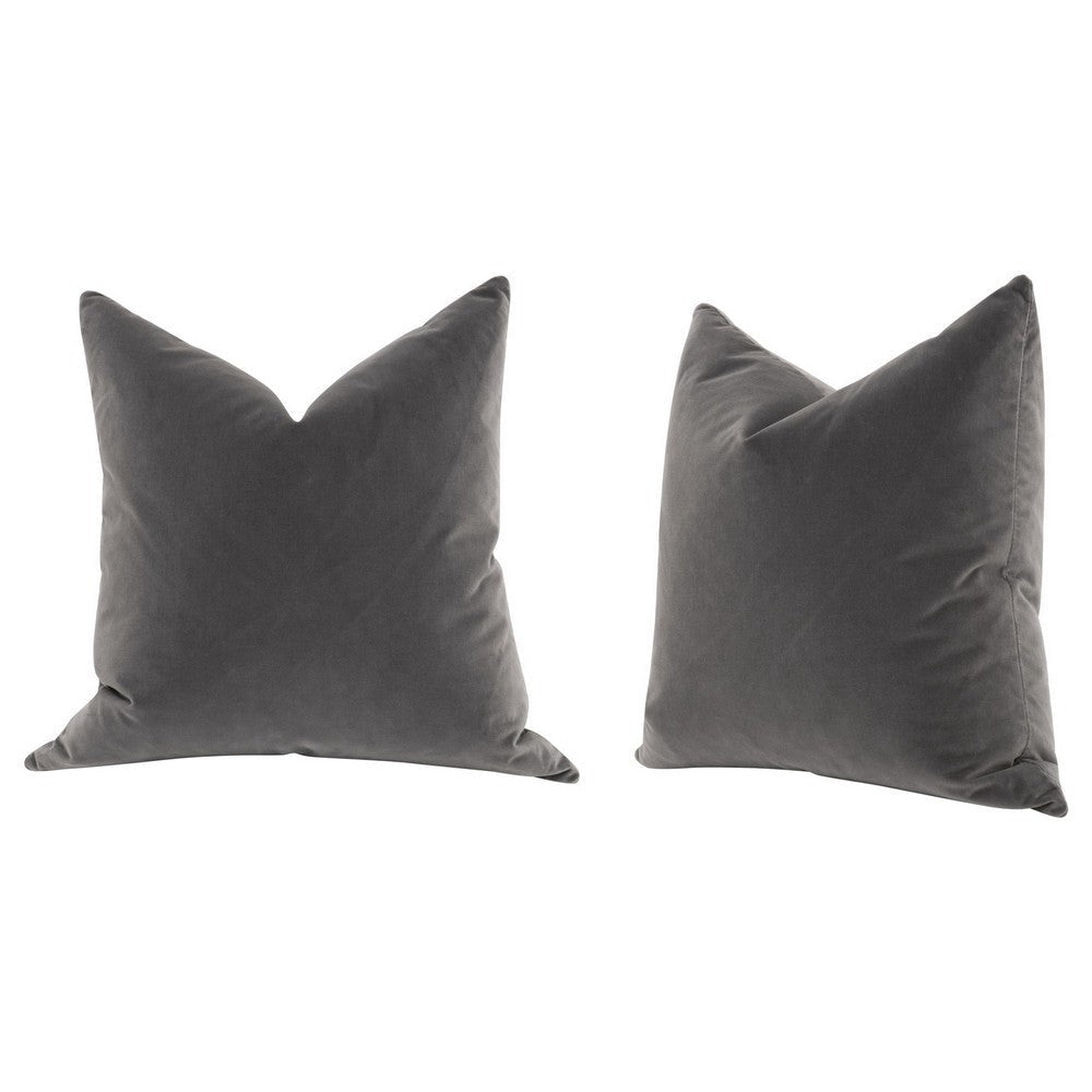 Kodi 26 Inch Set of 2 Accent Throw Pillows, Down Fill, Dark Gray Velvet By Casagear Home