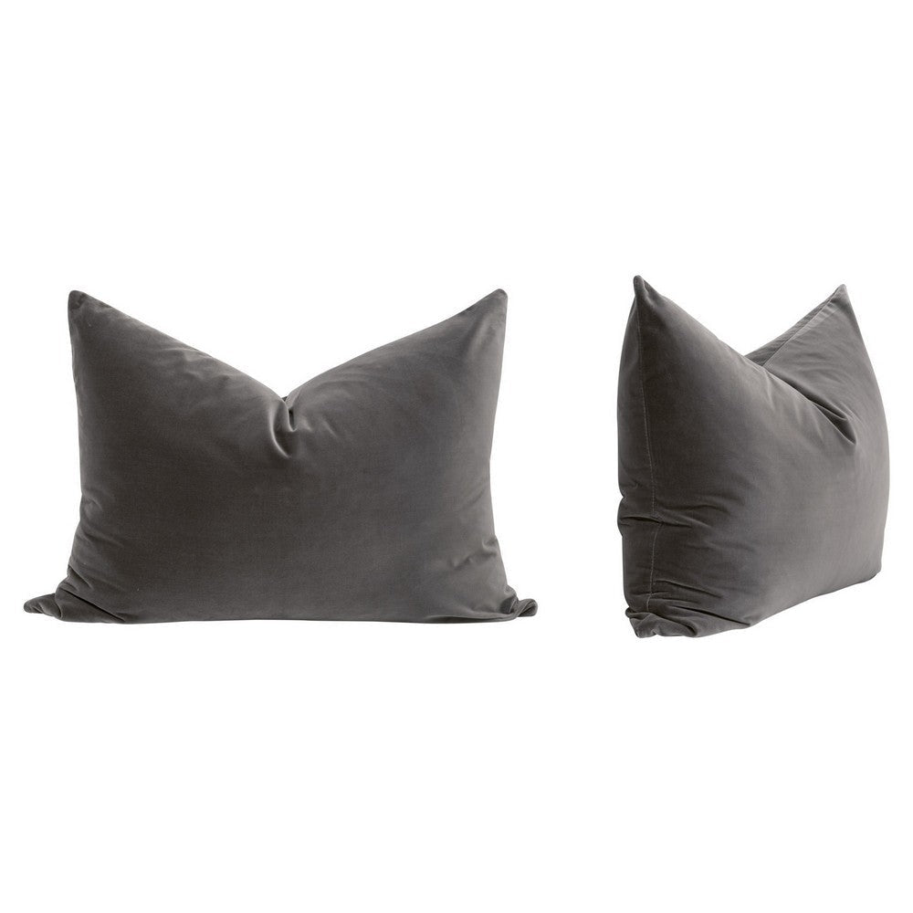 Kodi 34 Inch Set of 2 Accent Dutch Pillows, Down Fill, Dark Gray Velvet By Casagear Home