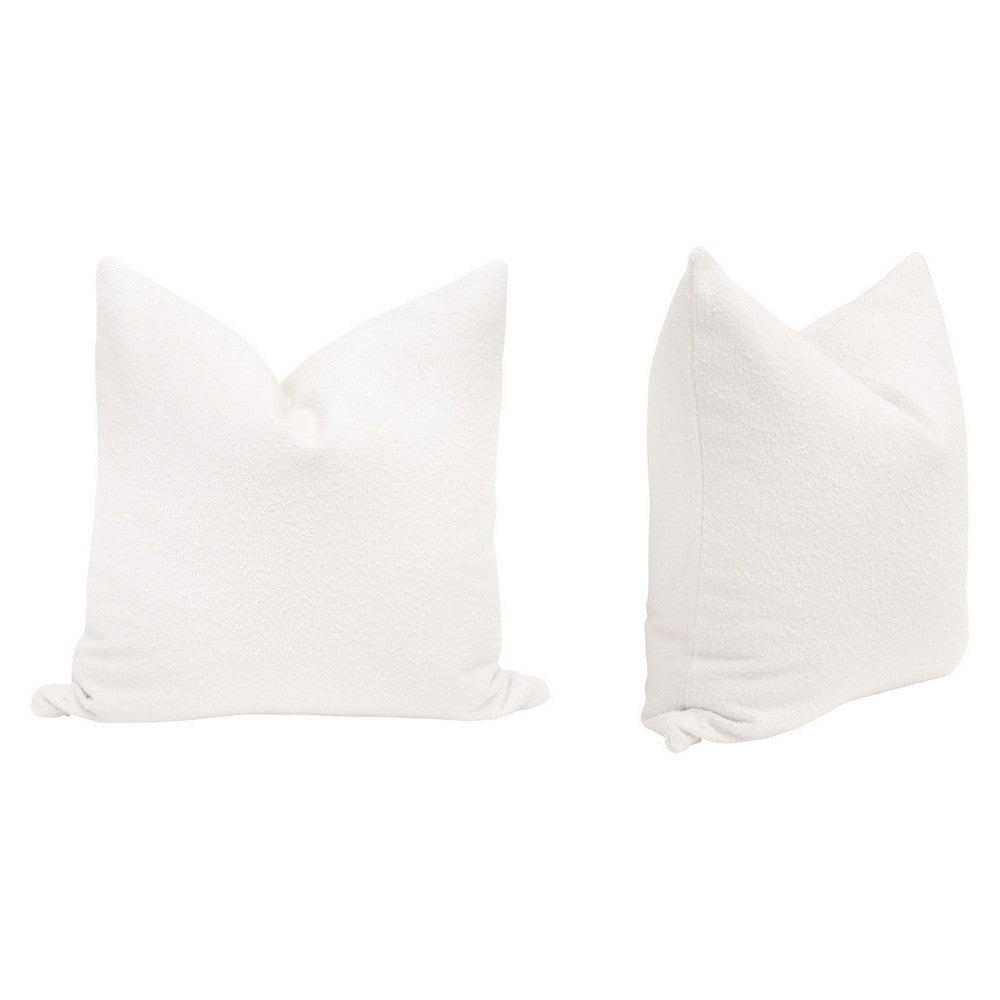 Tomi 26 Inch Set of 2 Boucle Accent Pillows, Down Fill, White Boucle Fabirc By Casagear Home