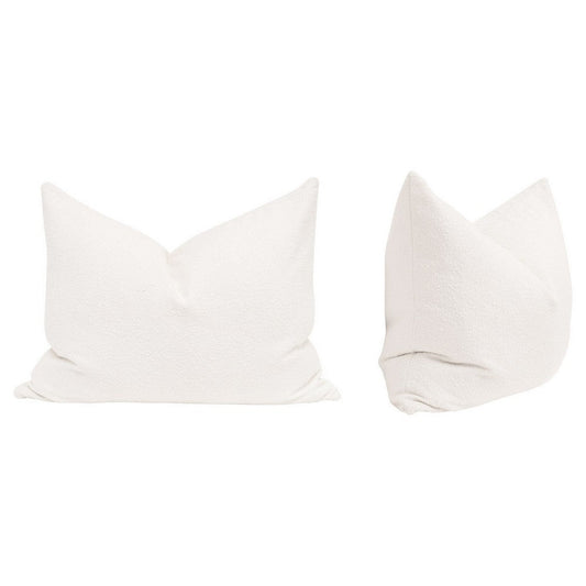 Tomi 34 Inch Set of 2 Boucle Accent Pillows, Down Fill, White Boucle Fabirc By Casagear Home