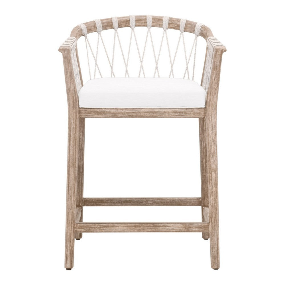 Fiu 27 Inch Counter Stool Chair Natural Wood Woven Rope White Olefin By Casagear Home BM317170