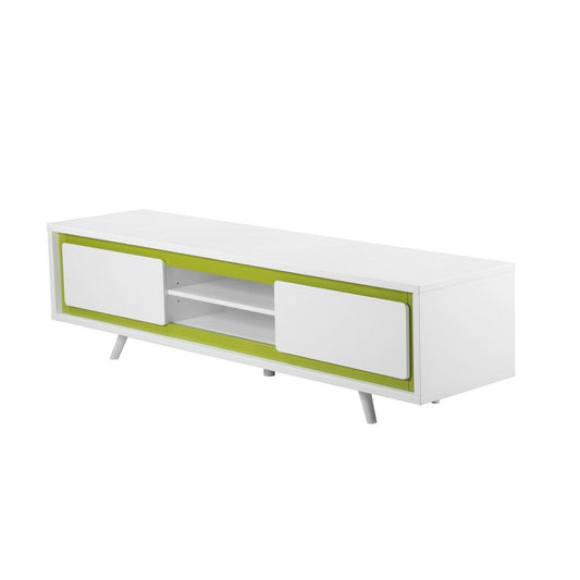Hle 71 Inch TV Media Entertainment Console, Modern White, Green Lacquer By Casagear Home