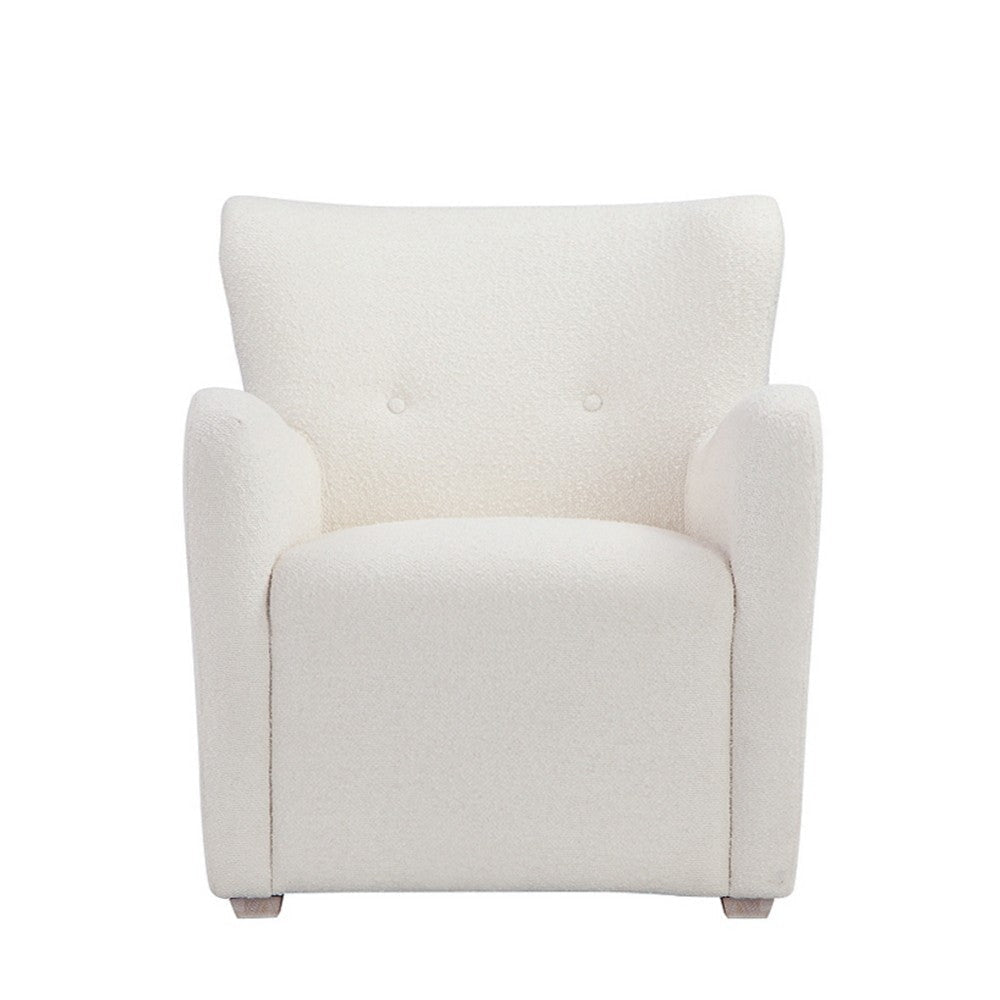 Molly 33 Inch Lounge Chair White Boucle Fabric Wing Back Design Wood By Casagear Home BM317174