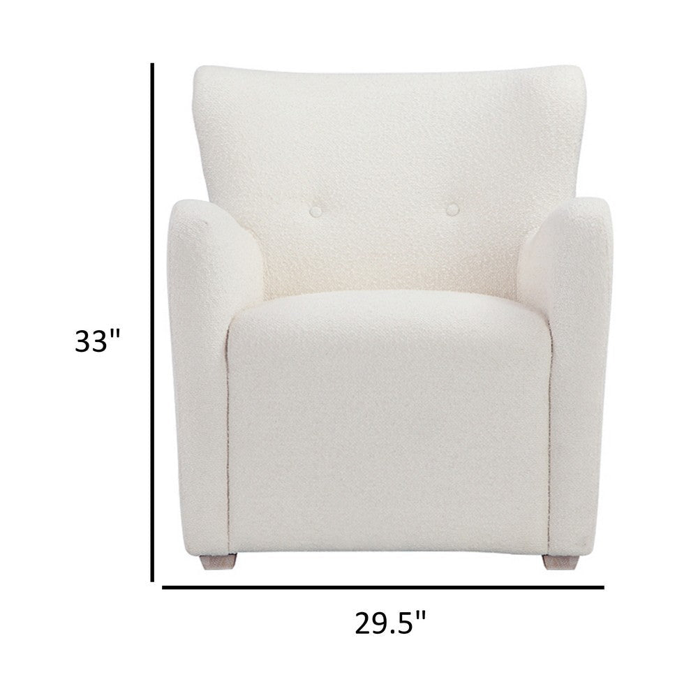 Molly 33 Inch Lounge Chair White Boucle Fabric Wing Back Design Wood By Casagear Home BM317174